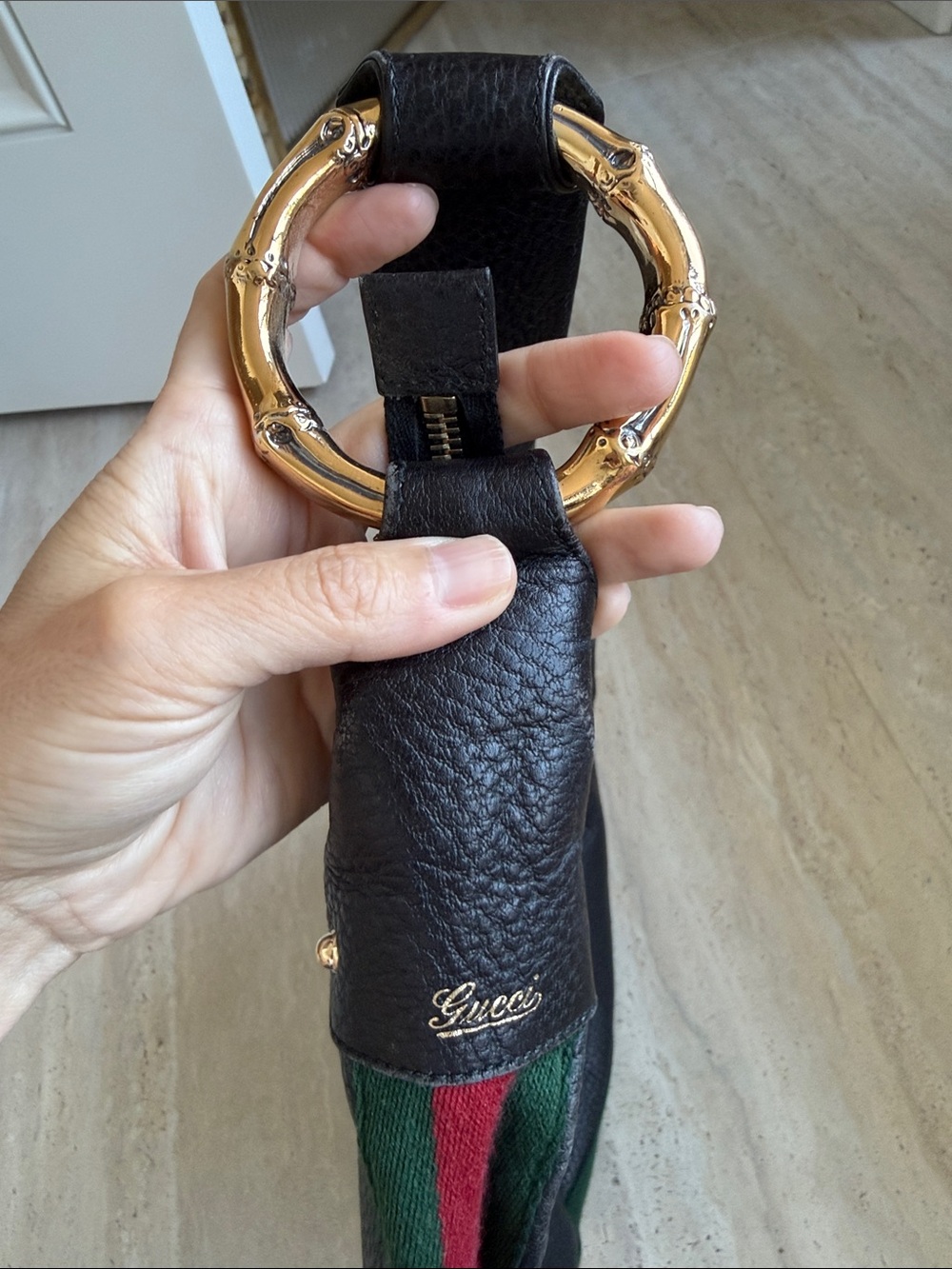GUCCI Pebbled Leather Bamboo Ring Medium Hobo Bag - Picture 3 of 6